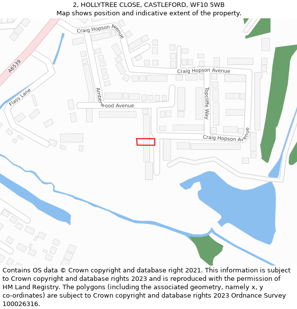 2, HOLLYTREE CLOSE, CASTLEFORD, WF10 5WB: Location map and indicative extent of plot