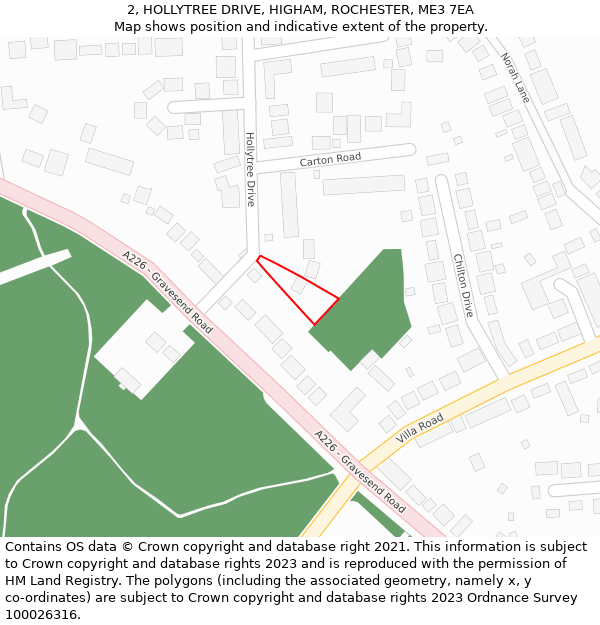 2, HOLLYTREE DRIVE, HIGHAM, ROCHESTER, ME3 7EA: Location map and indicative extent of plot