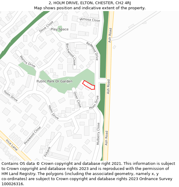 2, HOLM DRIVE, ELTON, CHESTER, CH2 4RJ: Location map and indicative extent of plot