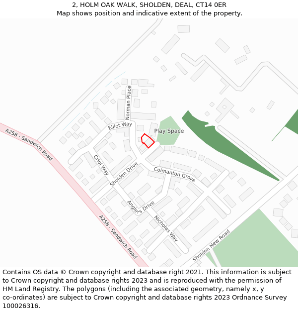 2, HOLM OAK WALK, SHOLDEN, DEAL, CT14 0ER: Location map and indicative extent of plot