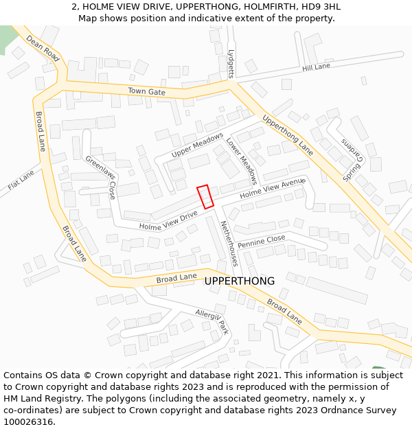 2, HOLME VIEW DRIVE, UPPERTHONG, HOLMFIRTH, HD9 3HL: Location map and indicative extent of plot