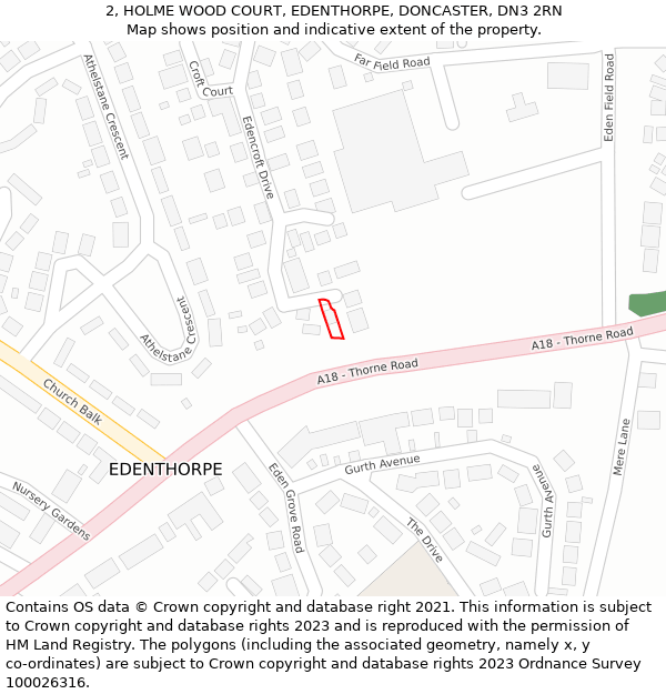 2, HOLME WOOD COURT, EDENTHORPE, DONCASTER, DN3 2RN: Location map and indicative extent of plot