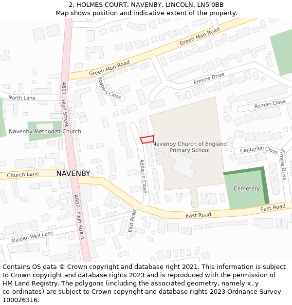 2, HOLMES COURT, NAVENBY, LINCOLN, LN5 0BB: Location map and indicative extent of plot