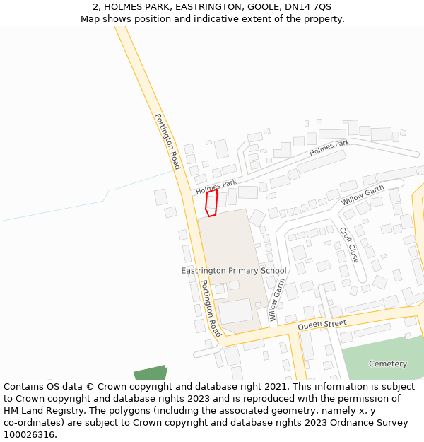 2, HOLMES PARK, EASTRINGTON, GOOLE, DN14 7QS: Location map and indicative extent of plot