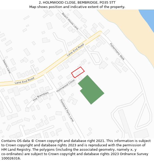 2, HOLMWOOD CLOSE, BEMBRIDGE, PO35 5TT: Location map and indicative extent of plot