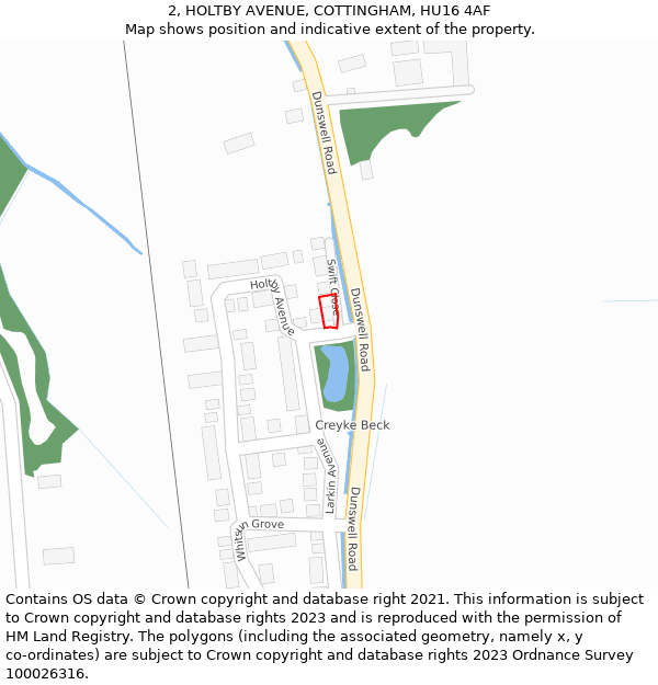 2, HOLTBY AVENUE, COTTINGHAM, HU16 4AF: Location map and indicative extent of plot