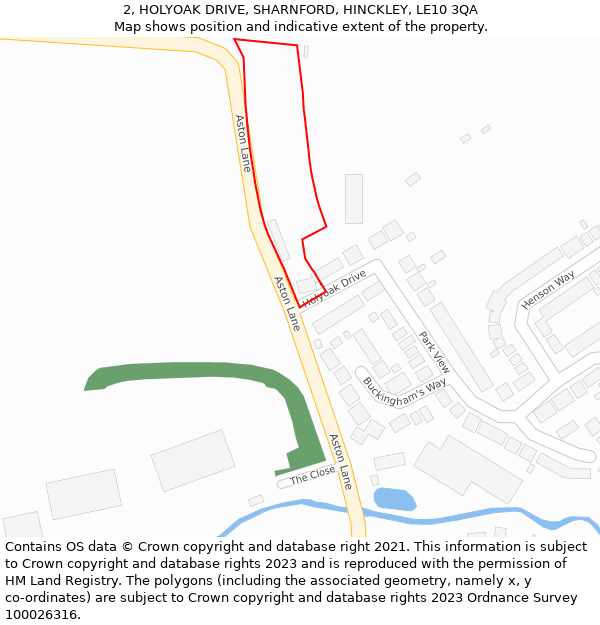 2, HOLYOAK DRIVE, SHARNFORD, HINCKLEY, LE10 3QA: Location map and indicative extent of plot