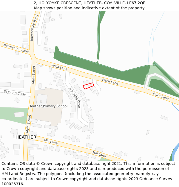 2, HOLYOAKE CRESCENT, HEATHER, COALVILLE, LE67 2QB: Location map and indicative extent of plot