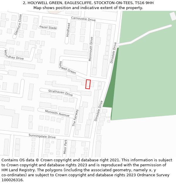 2, HOLYWELL GREEN, EAGLESCLIFFE, STOCKTON-ON-TEES, TS16 9HH: Location map and indicative extent of plot