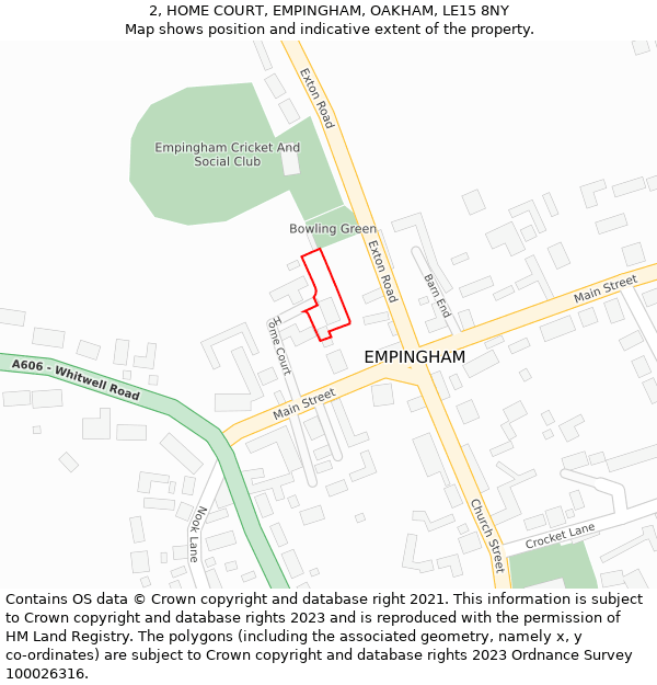 2, HOME COURT, EMPINGHAM, OAKHAM, LE15 8NY: Location map and indicative extent of plot