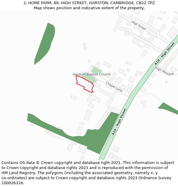 2, HOME FARM, 89, HIGH STREET, HARSTON, CAMBRIDGE, CB22 7PZ: Location map and indicative extent of plot