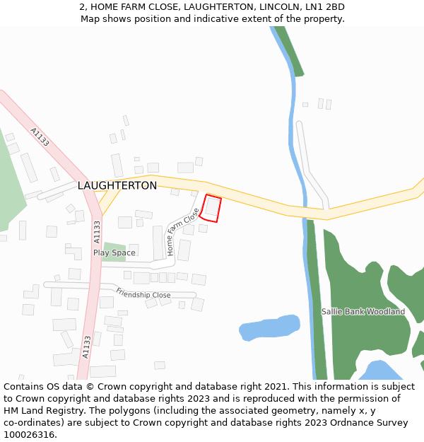 2, HOME FARM CLOSE, LAUGHTERTON, LINCOLN, LN1 2BD: Location map and indicative extent of plot