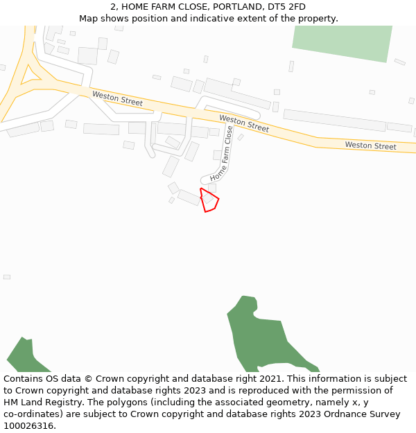 2, HOME FARM CLOSE, PORTLAND, DT5 2FD: Location map and indicative extent of plot