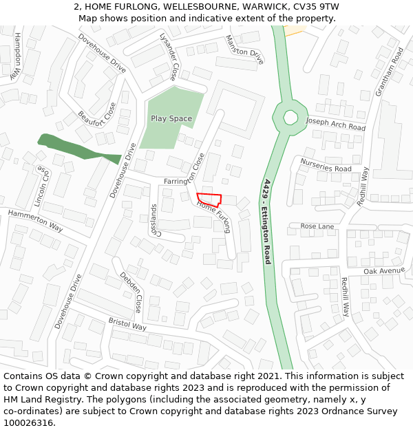 2, HOME FURLONG, WELLESBOURNE, WARWICK, CV35 9TW: Location map and indicative extent of plot