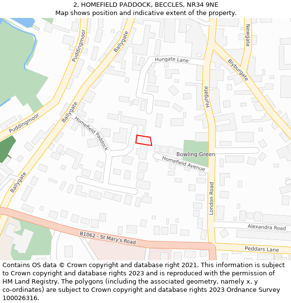 2, HOMEFIELD PADDOCK, BECCLES, NR34 9NE: Location map and indicative extent of plot