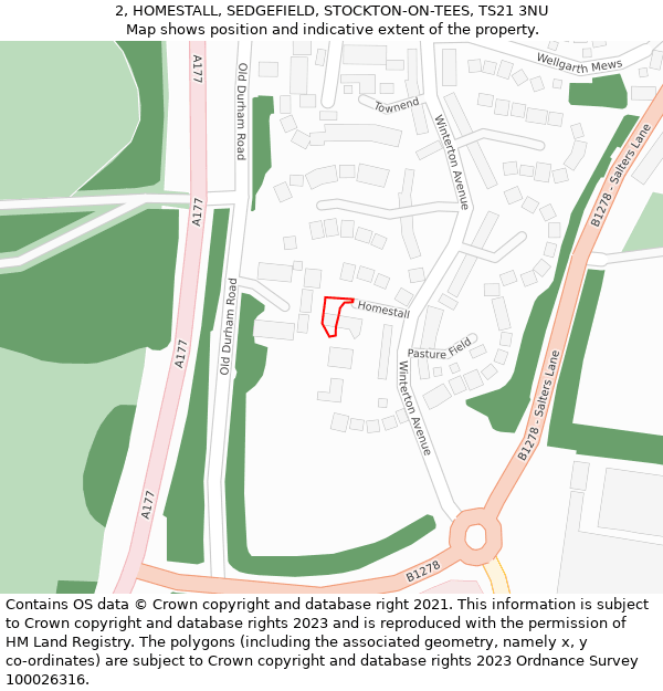 2, HOMESTALL, SEDGEFIELD, STOCKTON-ON-TEES, TS21 3NU: Location map and indicative extent of plot