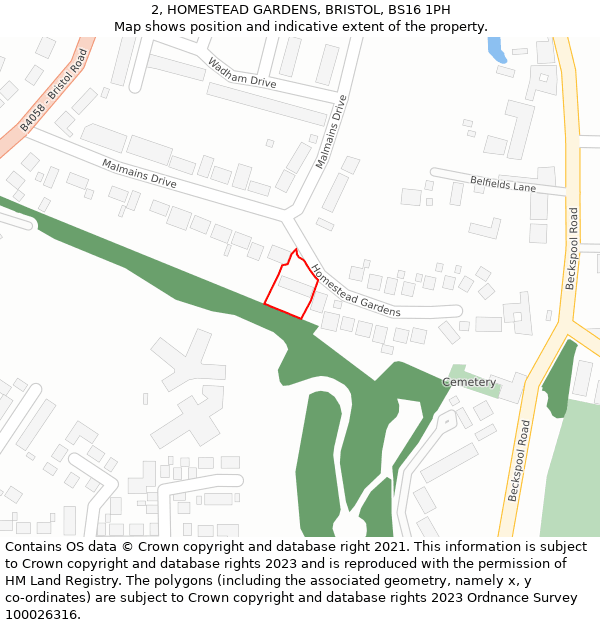 2, HOMESTEAD GARDENS, BRISTOL, BS16 1PH: Location map and indicative extent of plot