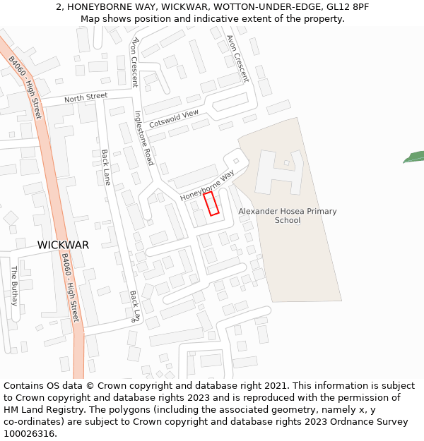 2, HONEYBORNE WAY, WICKWAR, WOTTON-UNDER-EDGE, GL12 8PF: Location map and indicative extent of plot