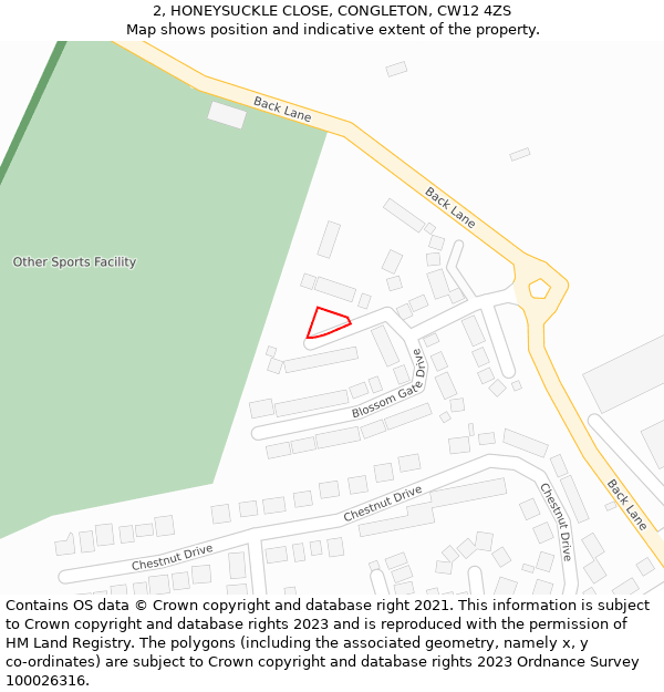 2, HONEYSUCKLE CLOSE, CONGLETON, CW12 4ZS: Location map and indicative extent of plot