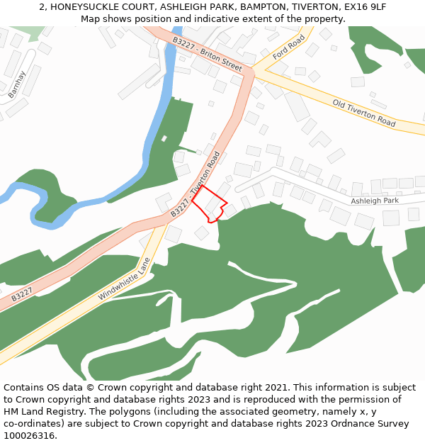 2, HONEYSUCKLE COURT, ASHLEIGH PARK, BAMPTON, TIVERTON, EX16 9LF: Location map and indicative extent of plot