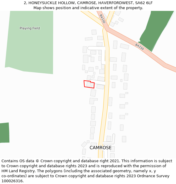 2, HONEYSUCKLE HOLLOW, CAMROSE, HAVERFORDWEST, SA62 6LF: Location map and indicative extent of plot