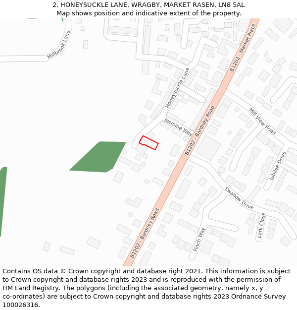 2, HONEYSUCKLE LANE, WRAGBY, MARKET RASEN, LN8 5AL: Location map and indicative extent of plot