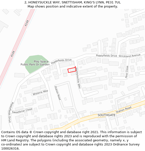 2, HONEYSUCKLE WAY, SNETTISHAM, KING'S LYNN, PE31 7UL: Location map and indicative extent of plot