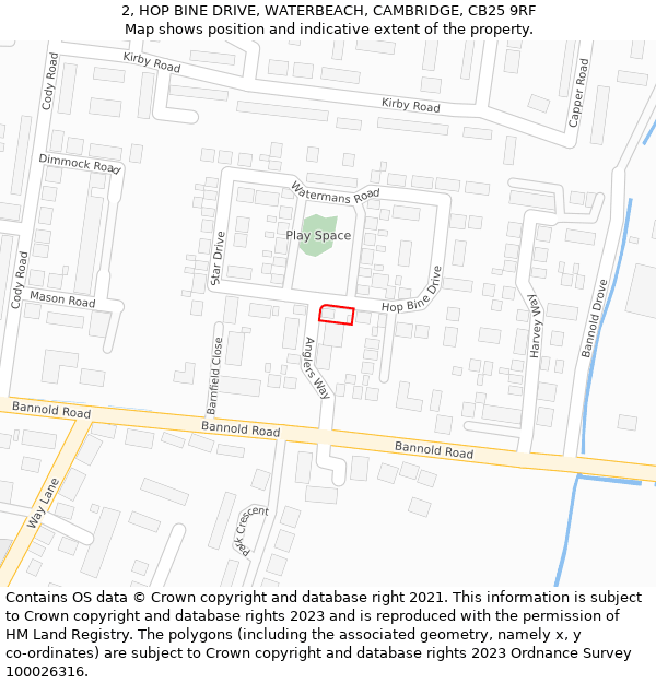 2, HOP BINE DRIVE, WATERBEACH, CAMBRIDGE, CB25 9RF: Location map and indicative extent of plot