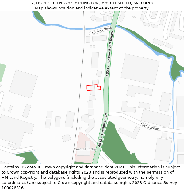 2, HOPE GREEN WAY, ADLINGTON, MACCLESFIELD, SK10 4NR: Location map and indicative extent of plot