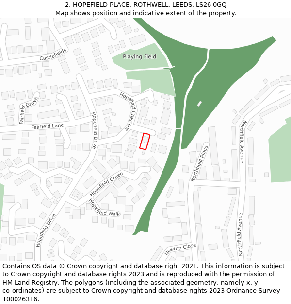 2, HOPEFIELD PLACE, ROTHWELL, LEEDS, LS26 0GQ: Location map and indicative extent of plot