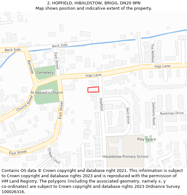 2, HOPFIELD, HIBALDSTOW, BRIGG, DN20 9PN: Location map and indicative extent of plot