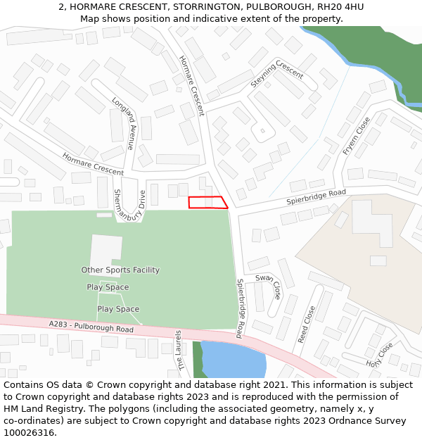 2, HORMARE CRESCENT, STORRINGTON, PULBOROUGH, RH20 4HU: Location map and indicative extent of plot