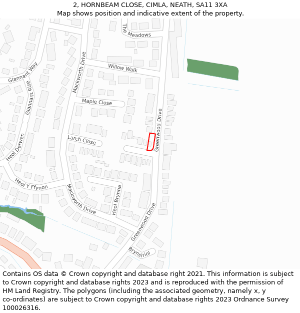 2, HORNBEAM CLOSE, CIMLA, NEATH, SA11 3XA: Location map and indicative extent of plot