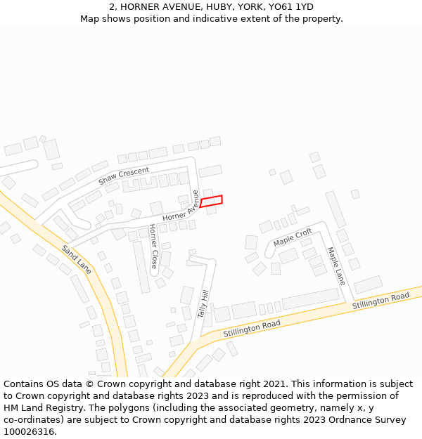 2, HORNER AVENUE, HUBY, YORK, YO61 1YD: Location map and indicative extent of plot