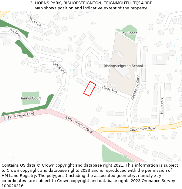 2, HORNS PARK, BISHOPSTEIGNTON, TEIGNMOUTH, TQ14 9RP: Location map and indicative extent of plot