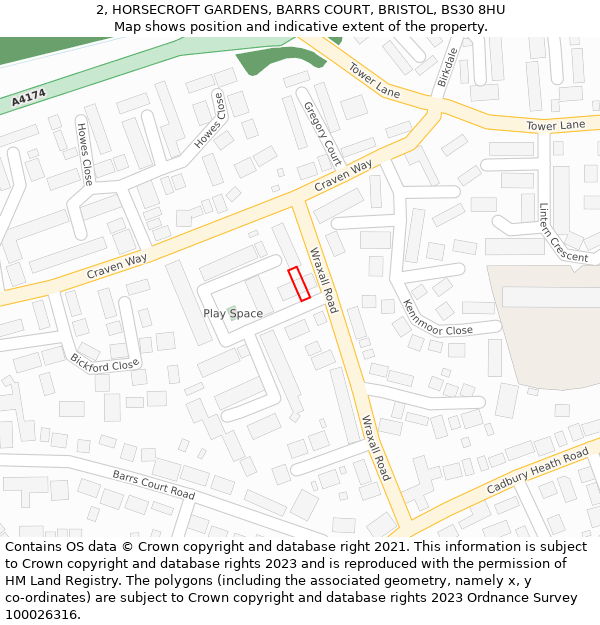 2, HORSECROFT GARDENS, BARRS COURT, BRISTOL, BS30 8HU: Location map and indicative extent of plot