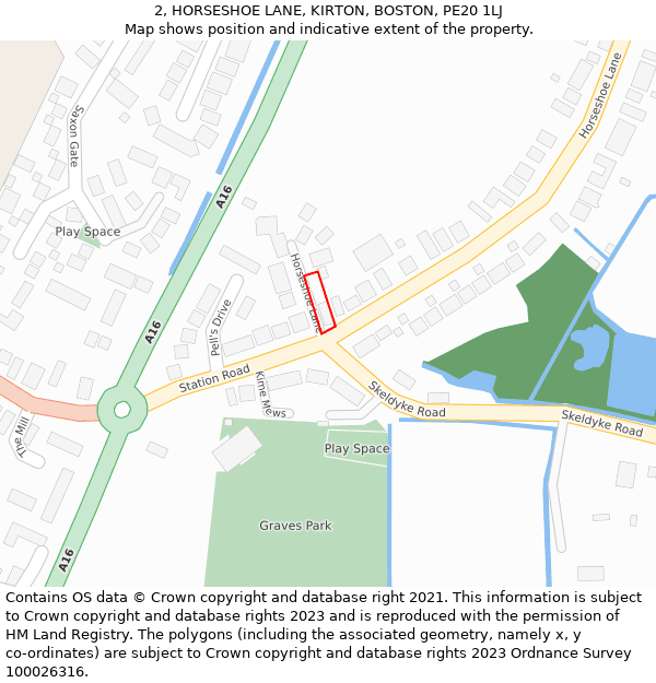 2, HORSESHOE LANE, KIRTON, BOSTON, PE20 1LJ: Location map and indicative extent of plot