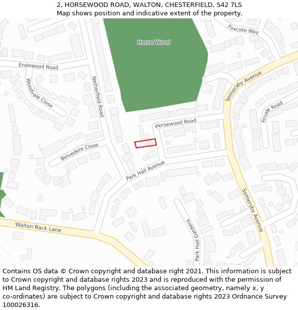 2, HORSEWOOD ROAD, WALTON, CHESTERFIELD, S42 7LS: Location map and indicative extent of plot