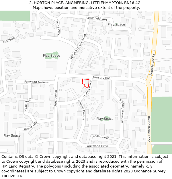 2, HORTON PLACE, ANGMERING, LITTLEHAMPTON, BN16 4GL: Location map and indicative extent of plot