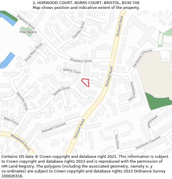 2, HORWOOD COURT, BARRS COURT, BRISTOL, BS30 7AE: Location map and indicative extent of plot