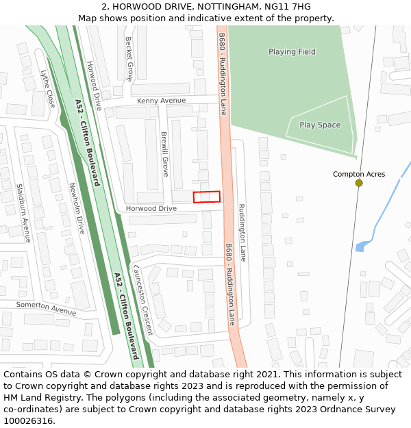 2, HORWOOD DRIVE, NOTTINGHAM, NG11 7HG: Location map and indicative extent of plot