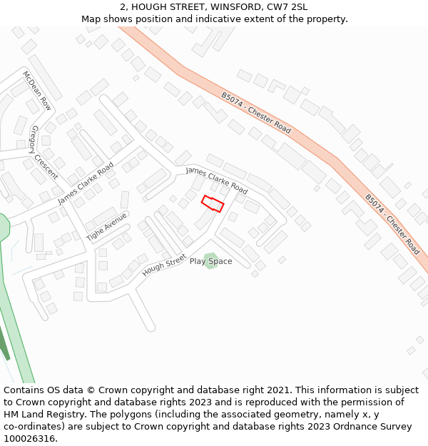 2, HOUGH STREET, WINSFORD, CW7 2SL: Location map and indicative extent of plot