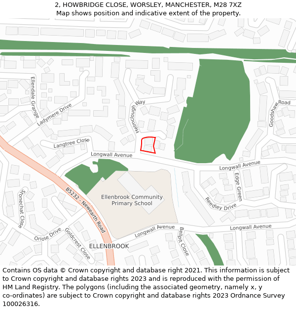 2, HOWBRIDGE CLOSE, WORSLEY, MANCHESTER, M28 7XZ: Location map and indicative extent of plot