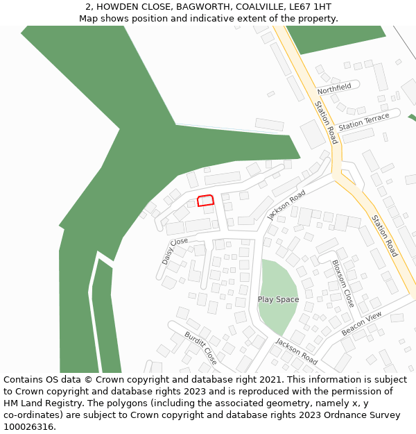 2, HOWDEN CLOSE, BAGWORTH, COALVILLE, LE67 1HT: Location map and indicative extent of plot