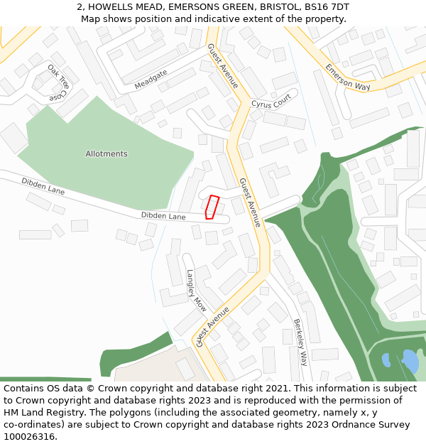 2, HOWELLS MEAD, EMERSONS GREEN, BRISTOL, BS16 7DT: Location map and indicative extent of plot