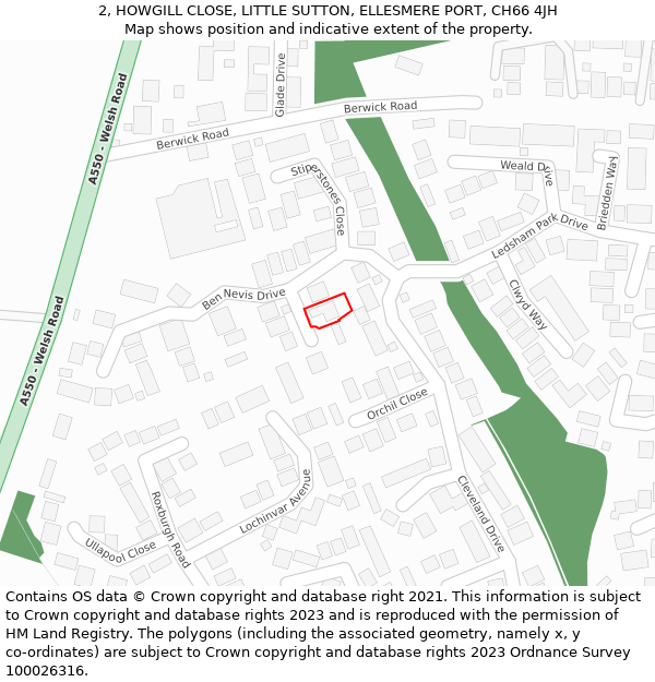 2, HOWGILL CLOSE, LITTLE SUTTON, ELLESMERE PORT, CH66 4JH: Location map and indicative extent of plot