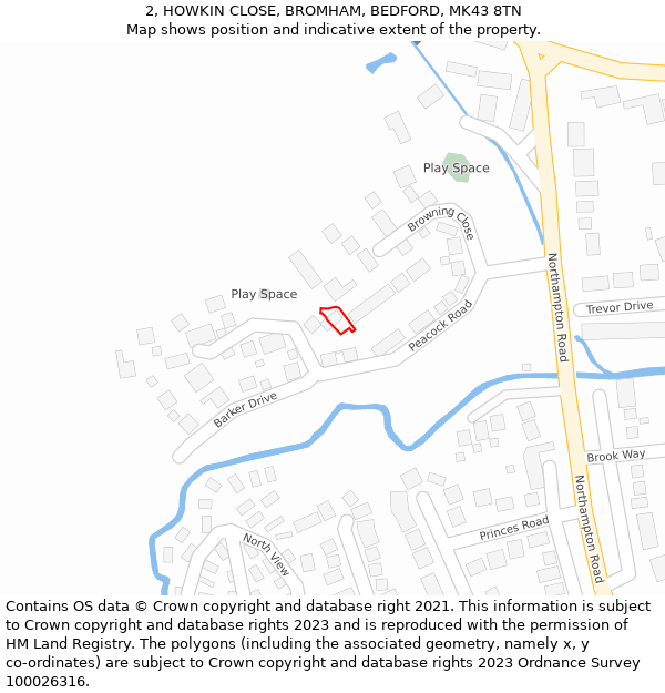 2, HOWKIN CLOSE, BROMHAM, BEDFORD, MK43 8TN: Location map and indicative extent of plot