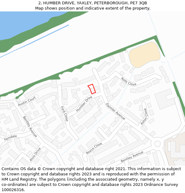 2, HUMBER DRIVE, YAXLEY, PETERBOROUGH, PE7 3QB: Location map and indicative extent of plot