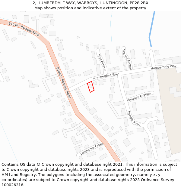 2, HUMBERDALE WAY, WARBOYS, HUNTINGDON, PE28 2RX: Location map and indicative extent of plot