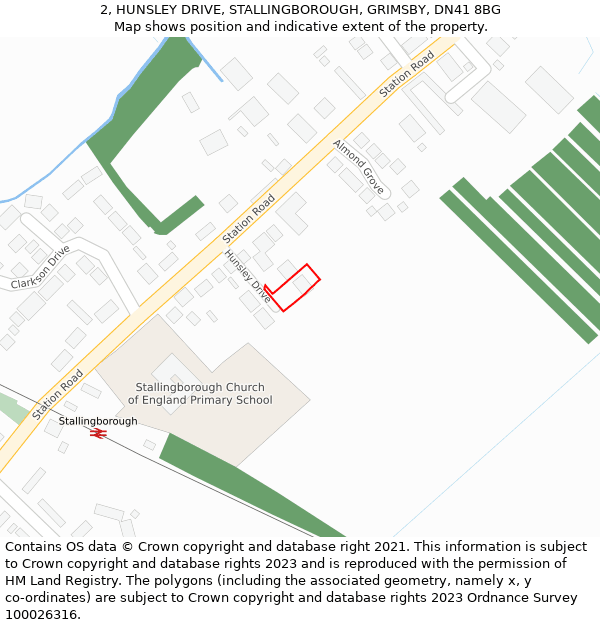 2, HUNSLEY DRIVE, STALLINGBOROUGH, GRIMSBY, DN41 8BG: Location map and indicative extent of plot